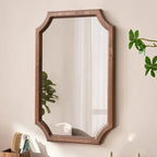Retro Solid Wood Dressing Mirror Makeup Mirror Wall-mounted Bathroom Toilet Wall-mounted Punch-free Rectangular Bathroom Mirror