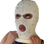 D0UB Knitted Hooded Face Cover Encrusted Halloween Cosplay Balaclava Outdoor