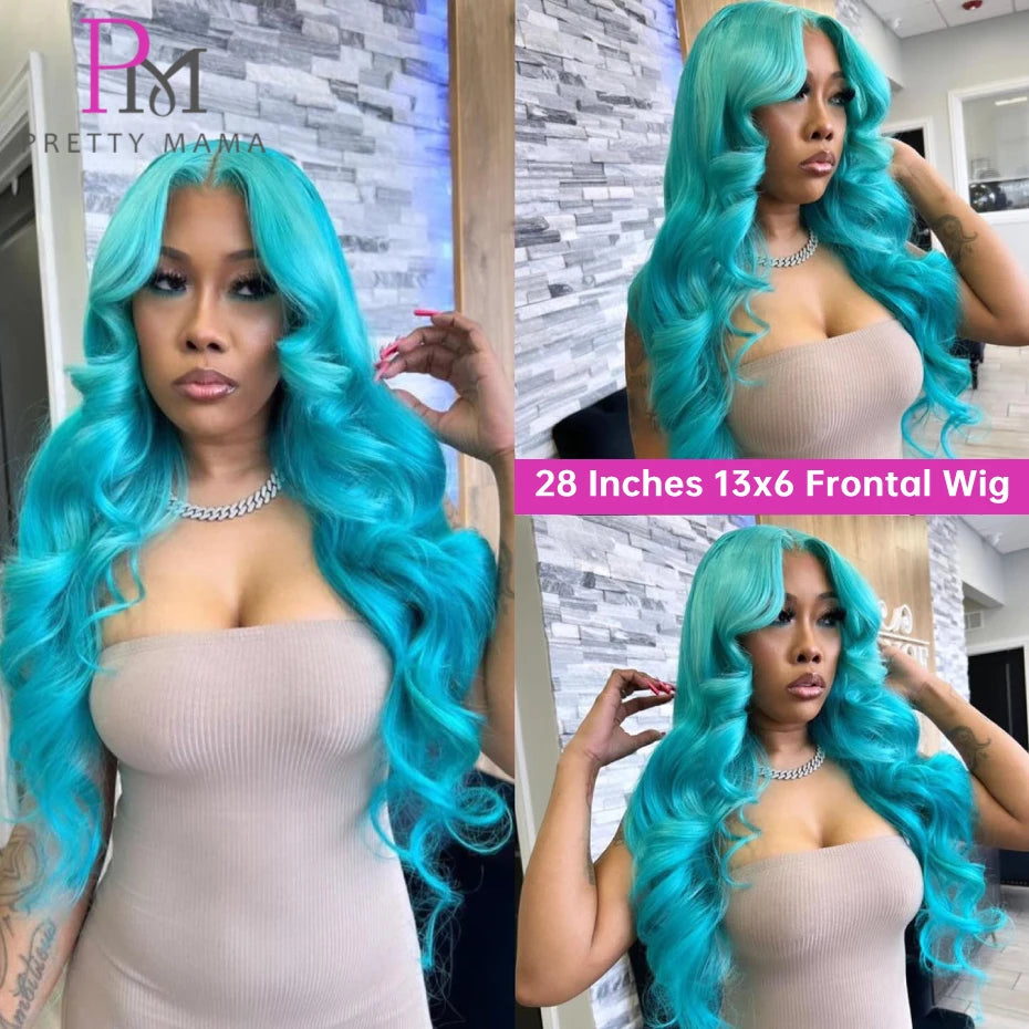 13x6 Cyan Blue Lace Front Wig Body Wave Light Green Lace Front Wig Human Hair Pre Plucked Blonde 613 Lace Frontal Wigs For Women Secondary image