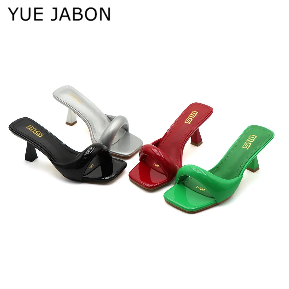 Black Red High Heel Slippers Women Open Toe Slingback Sandals Female Pumps Square Toe Summer Simple Designer Heeled Sandals Secondary image