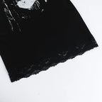 Goth Dark Streetwear Anime Skull Print Straps Mini Dress Fairy Lace Stitch Club Outfits Slim Sexy Bodycon Dresses Mall Gothic