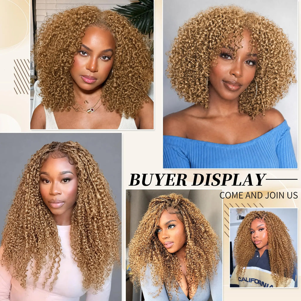 Honey Blonde Feather Crochet Human Hair Extensions Curly Invisible Miracle Knots Pre-Separated Crochet Hair for Women