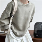 Autumn New Casual Loose Solid Hoodie Women's Embroidered Long Sleeve Top With Velvet