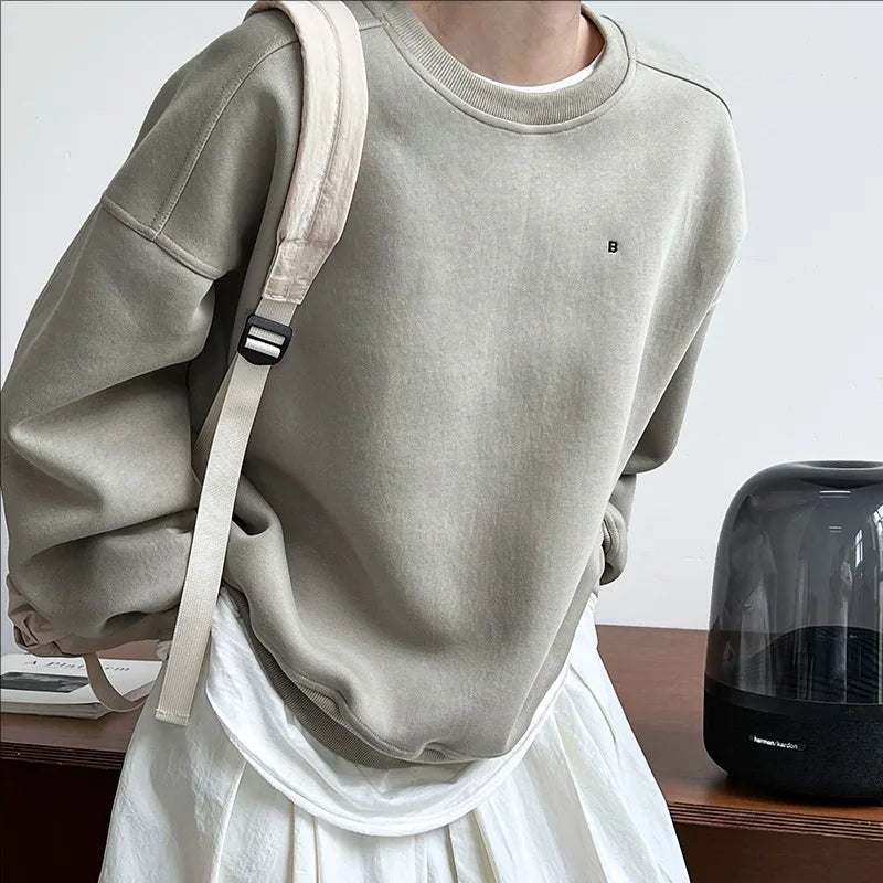 Autumn New Casual Loose Solid Hoodie Women's Embroidered Long Sleeve Top With Velvet