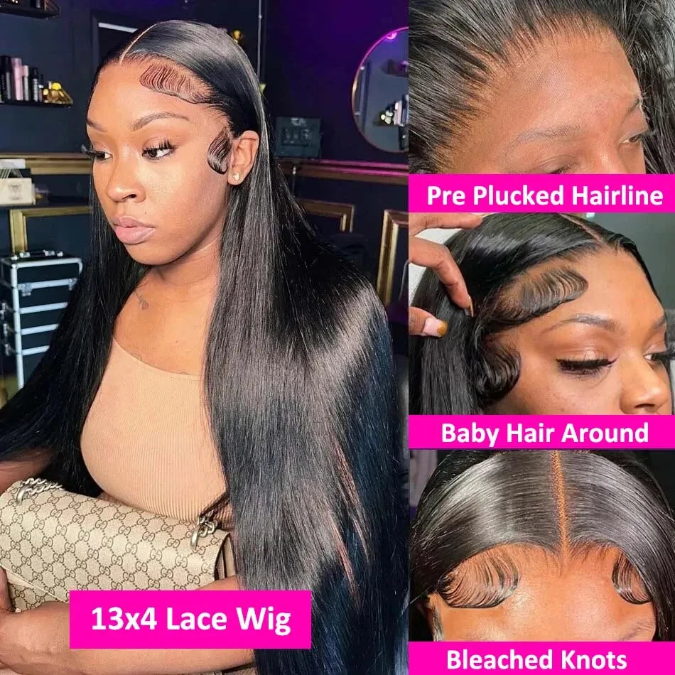 Straight Human Hair Wigs 13X6 Hd Lace Frontal Wig 30 40 Inch 13X4 Brazilian Pre Plucked Front Black Wig For Women 250 Density Secondary image