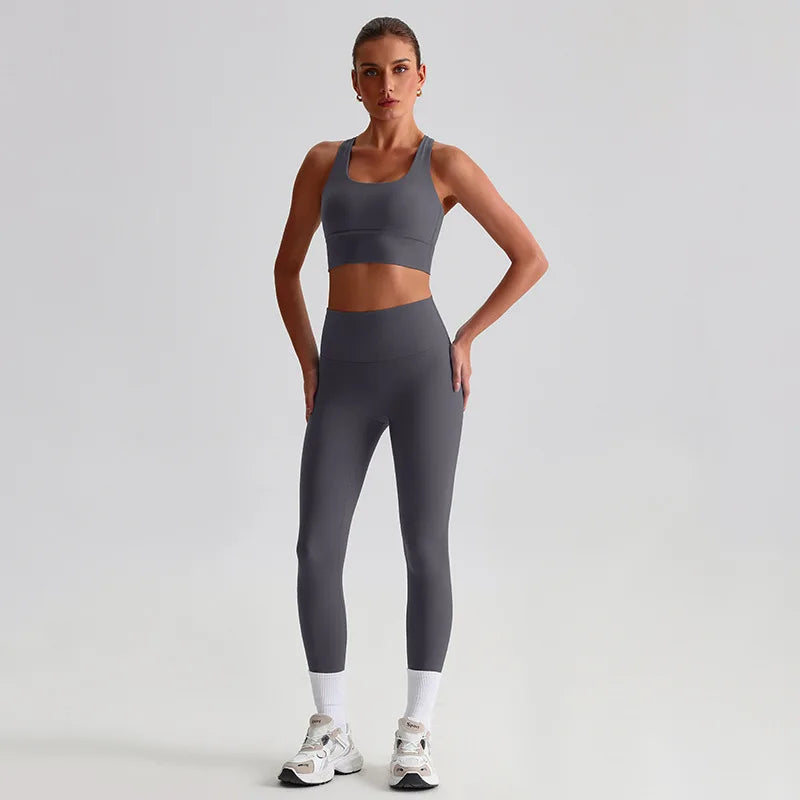 Women's Gym Workout Yoga Outfit Sets Naked feel fabric Beautiful Back Bra outdoor Running Fitness Butt-lifting Yoga Pants Suit