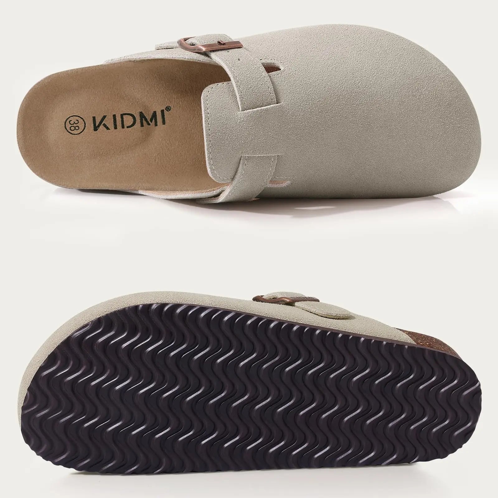 Comwarm Men Suede Clogs Slippers Classic Cork Footbed Mules Women Cozy Fashion Clogs Shoes With Arch Support Men Beach Sandals