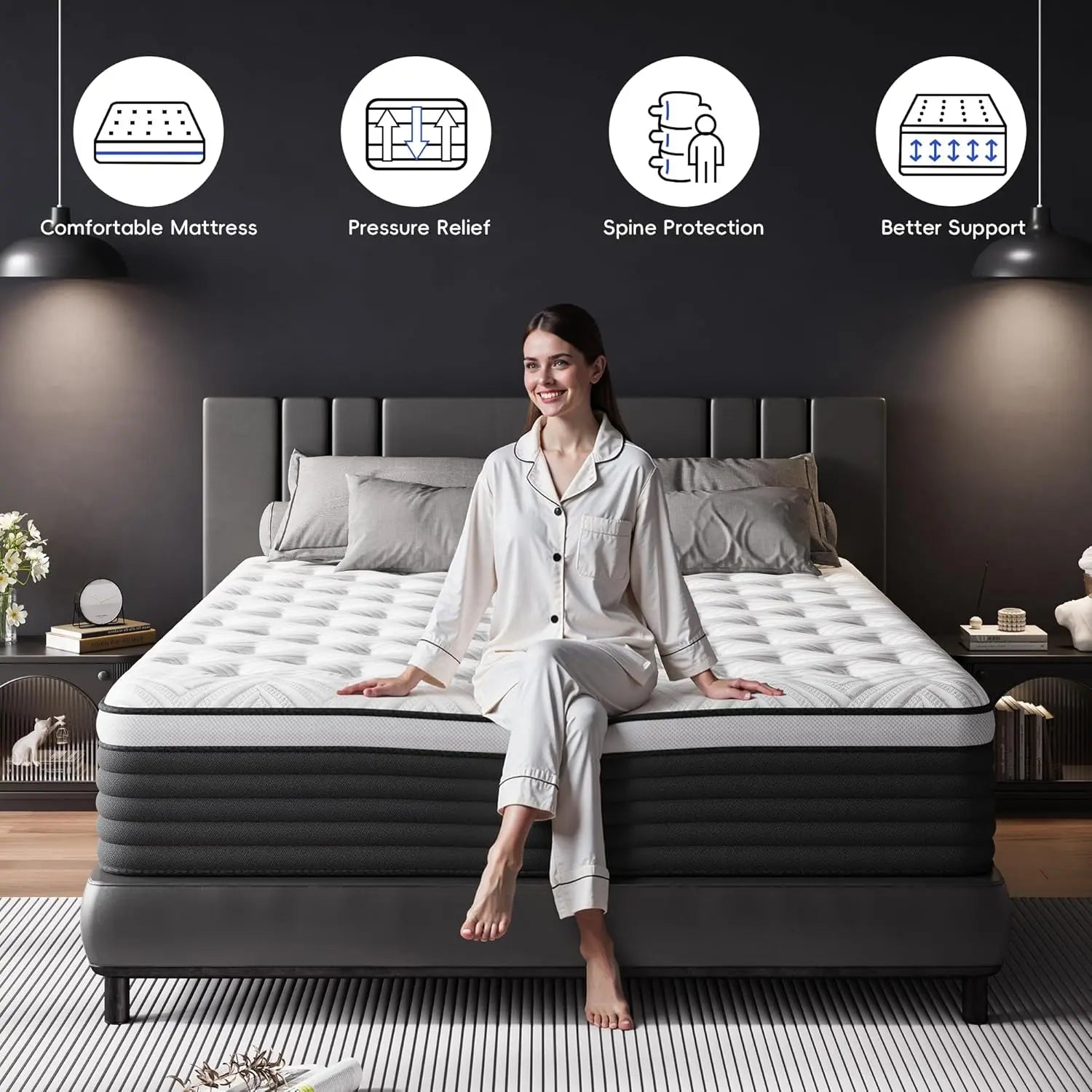 Twin Mattress, 12 Inch Hybrid Memory Foam Mattress in a Box, Pressure Relief for Back Support, Medium Firm,, Customized