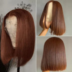 16Inch Chocolate Brown Straight Bob Wig 13X4 Lace Frontal Wig Natural Hairline Lace Front  Short Wig Human Hair 100% Pre Plucked