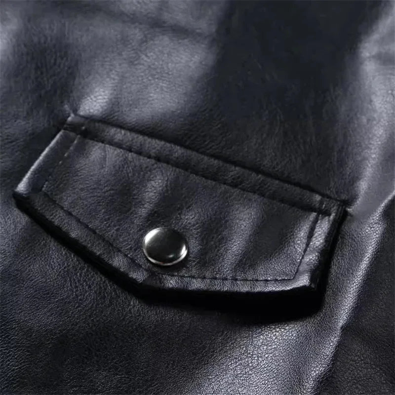 2026 New Men Solid Color Imitation Leather Jacket Red Fashion Homme Oblique Zipper Biker Coats Male Bar KTV Casual Top