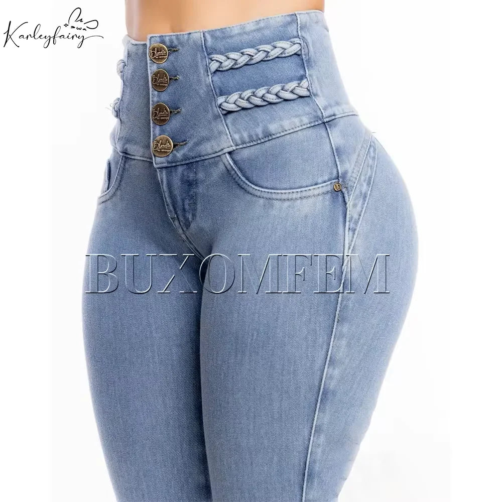 Fashion High Waist Sexy Skinny Stretch Jeans for Women Button Fly Straight Leg Pencil Pants Wrap Hips Trousers Y2K Streetwear Main image