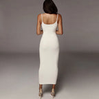 Fashion Sexy Skinny Kint Dress Backless Evening Maxi Dress Women Party Club Ladies Bodycon Peach Slim Hip Elegant Long Dresses