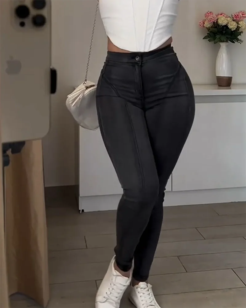 Skinny Jeans Women Mid Waist Fashion Simple y2k Pants 2025 & 2026 Elegant Korean Style Clothes Pencil Pants Temperament Hot Selling