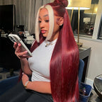 99J/613 Colored Highlight 13x4 Hd Transparent Straight  Lace Front Wigs Omber Blonde With Burgundy Red Human Hair Wigs Brazilian