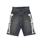Deeptown Y2k Vintage Harajuku Denim Shorts Women Washed Letter Embroidery Tassels American Retro Jeans Man Baggy Hip Hop Jorts