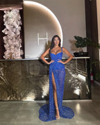 Contessa Customized High Slit Sweetheart Neck Prom Dress Shiny Sequin Mermaid robes de soirée Court Train Formal events dress