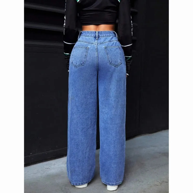 2026 New High Waist Wide Leg Jeans Women Vintage Washed Loose Straight Denim Pants Streetwear Casual Baggy