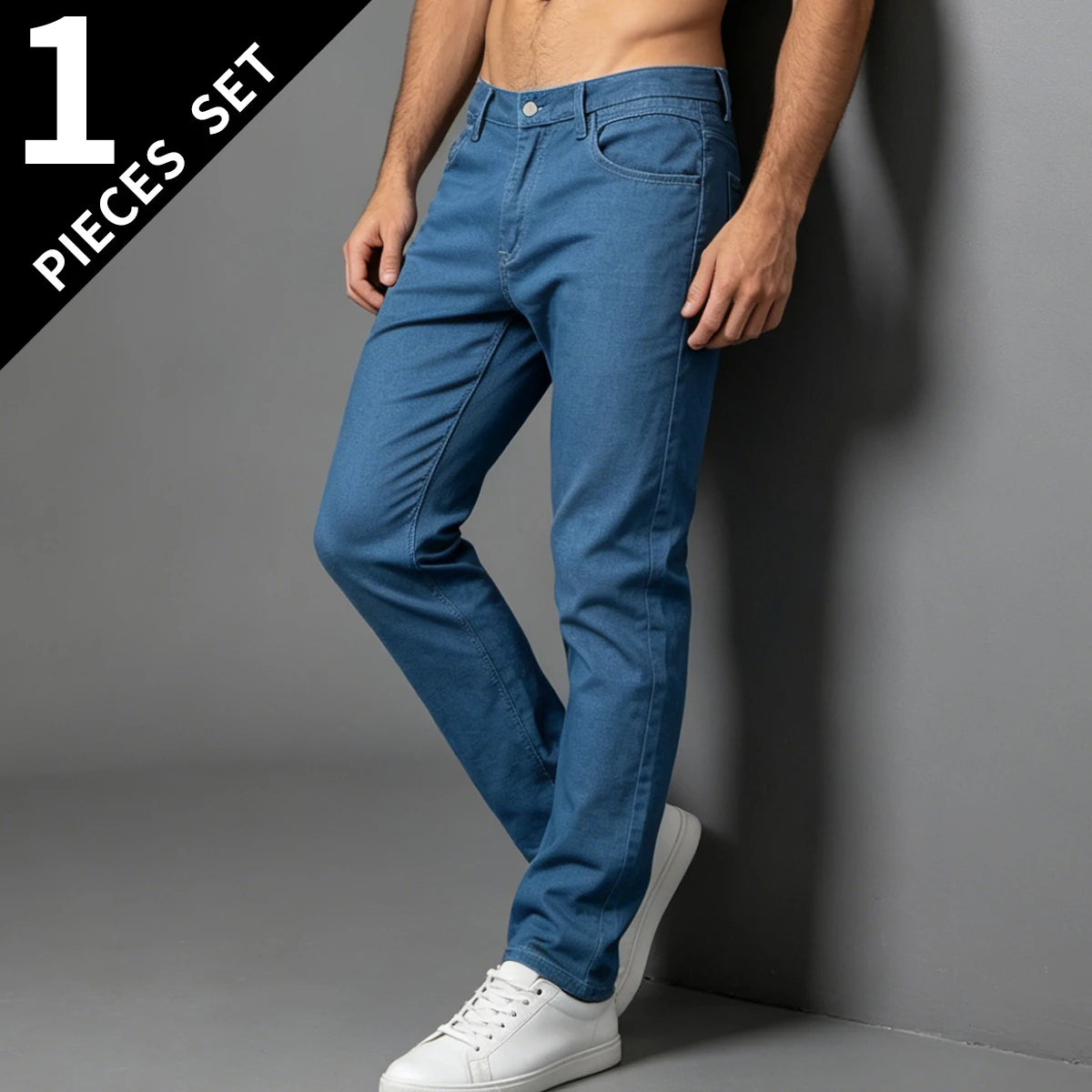 Men's summer slim fit soft blue imitation jeans comfortable casual youth pants outdoor versatile slim fit handsome slim fit pant