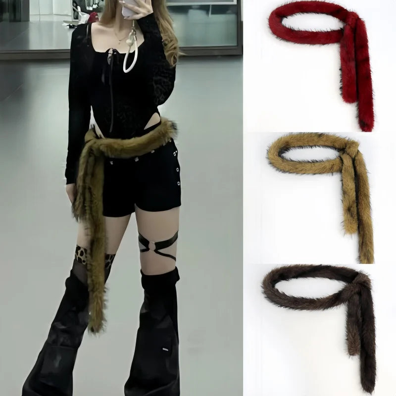 New Spicy Girl Subculture Plush Waist Belt Women Cute Furry Warm Scarf Y2K Sexy Long Faux Fur Waist Punk Dancing Prop 180 cm Main image