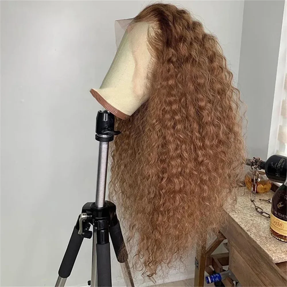 Soft Brown Color 26“Long Kinky Curly 180Density Lace Front Wig For Black Women Babyhair Synthetic Heat Resistant Glueless Daily Main image
