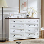 Dresser for Bedroom, Farmhouse Dresser with 8 Wooden Drawers and Storage Cabinet, 55 Inches Wide Chest of Drawers for Bedroom, L