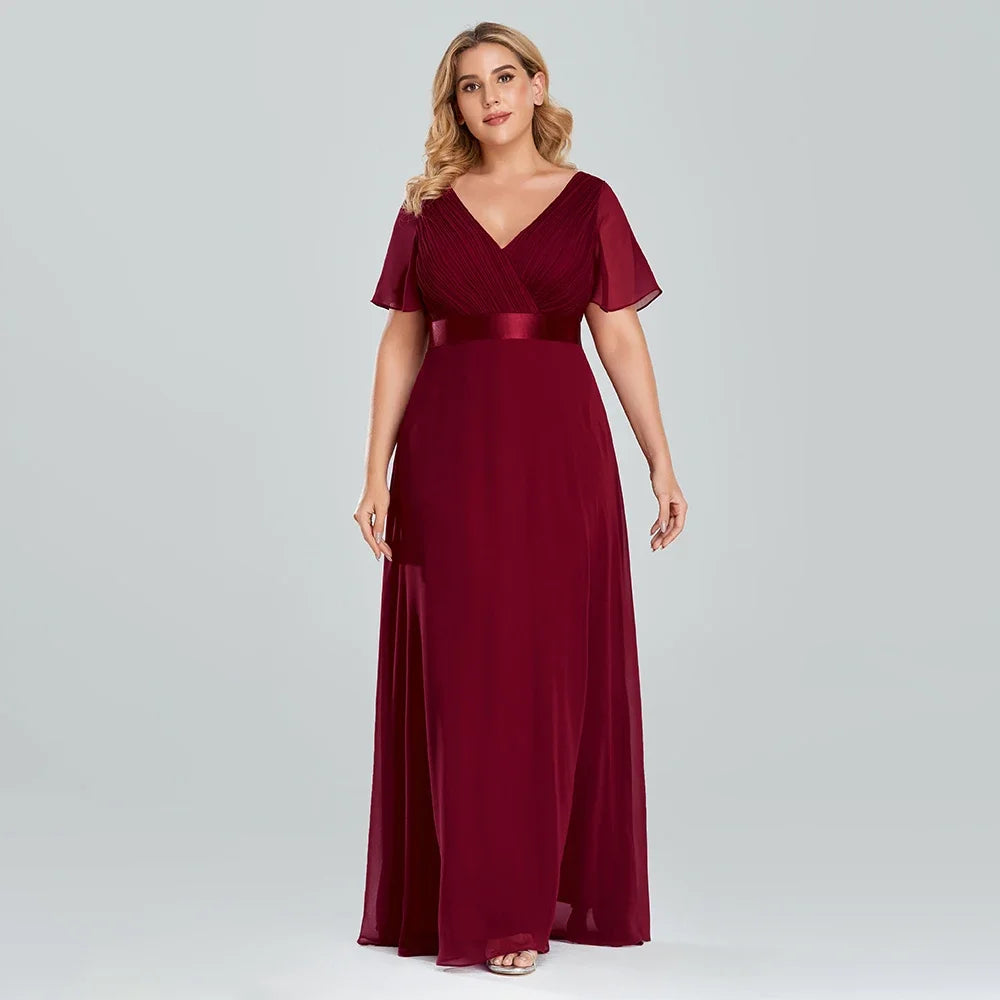 Prom Dresses Plus Size Evening Dresses Long  Elegant A Line V Neck Ruffles Chiffon Formal Wedding Party Dress Robe De Soiree