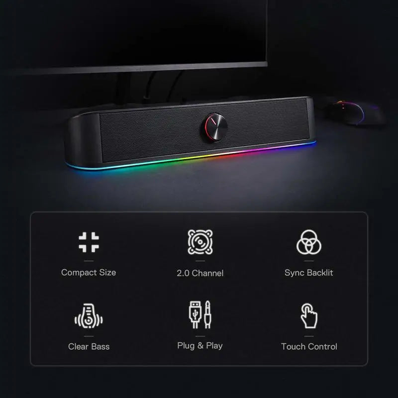 Redragon GS560 Adiemus RGB USB Desktop Soundbar, 2.0 Channel Computer Speaker with Dynamic Lighting Bar Audio-Light Sync/Display Secondary image