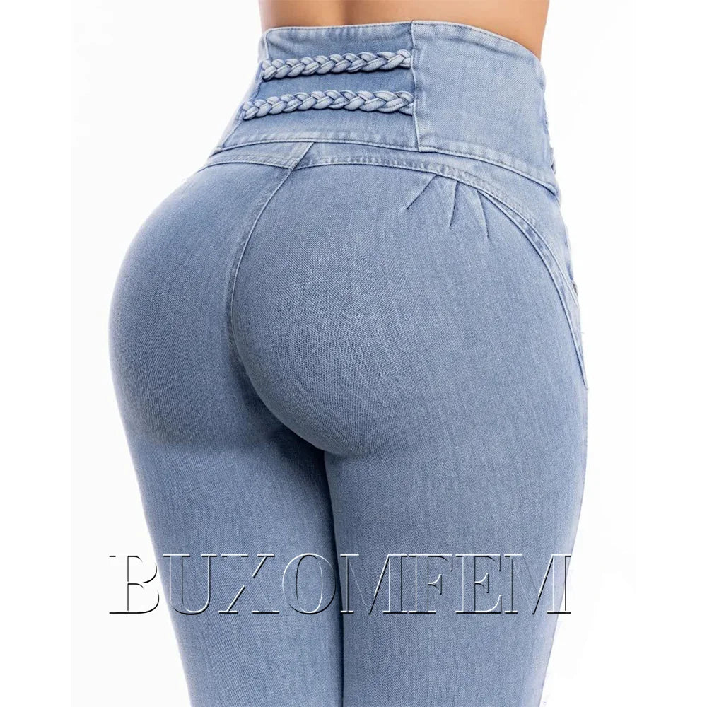 Fashion High Waist Sexy Skinny Stretch Jeans for Women Button Fly Straight Leg Pencil Pants Wrap Hips Trousers Y2K Streetwear Secondary image