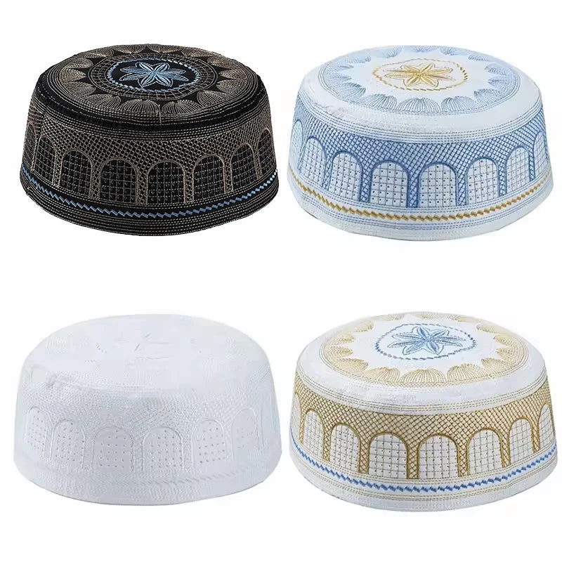 New Muslim Men Prayer Cap Hat Cotton Embroidery Saudi Arabia Islamic Hat Cap Men Headscarf Topkippot Turban  Leisure Saudi Cap Main image