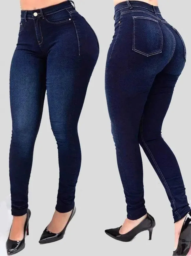 Woman's pure color jeans denim high waist jeans street play cultivate one's morality pants shaping figure with high waist jeans Main image