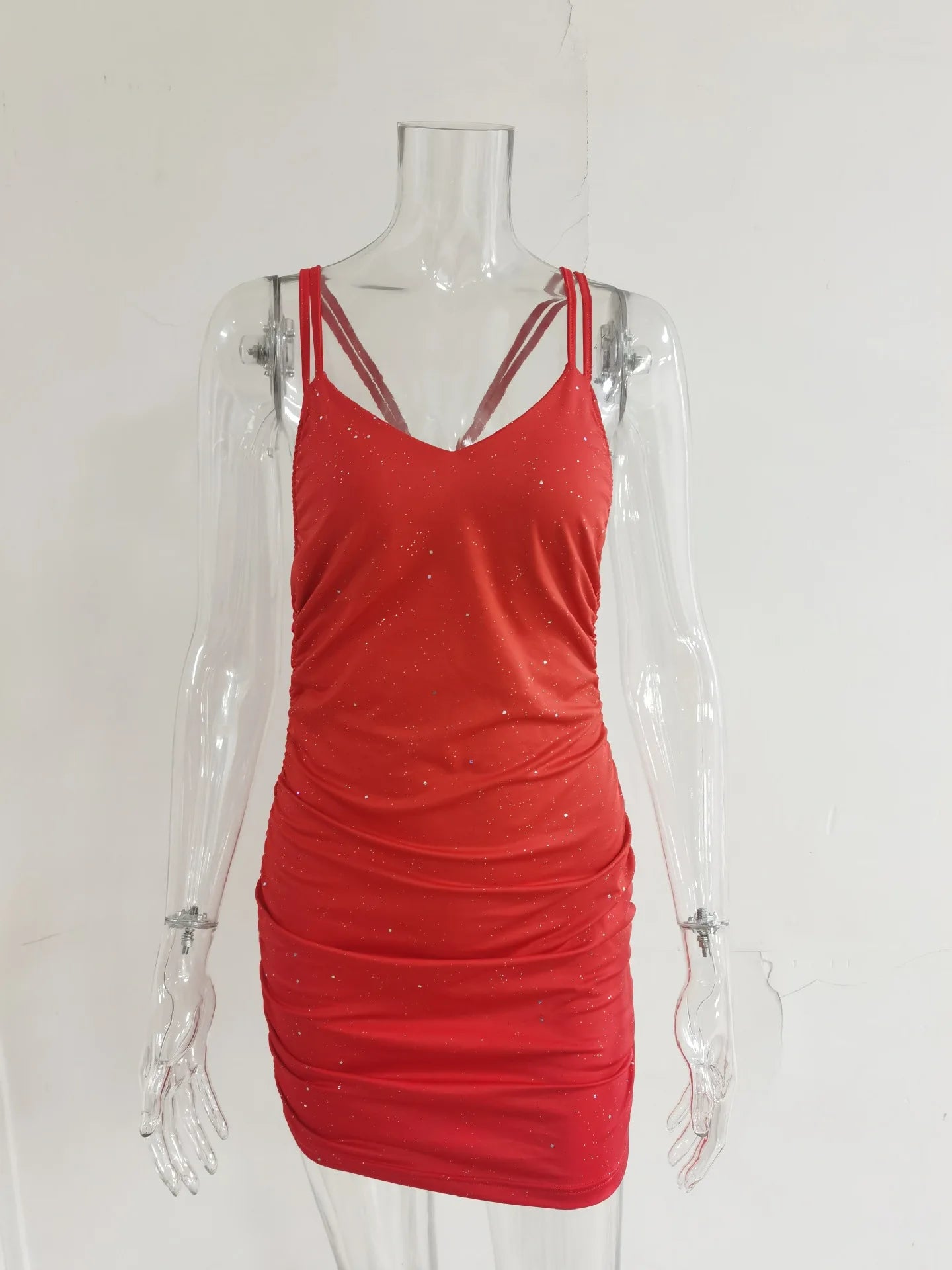 Sexy Sleeveless Sequin Mini Dress Women 2026 Summer Fashion V-neck Solid Color Party Nightclub Vestidos Elegant Evening Dresses