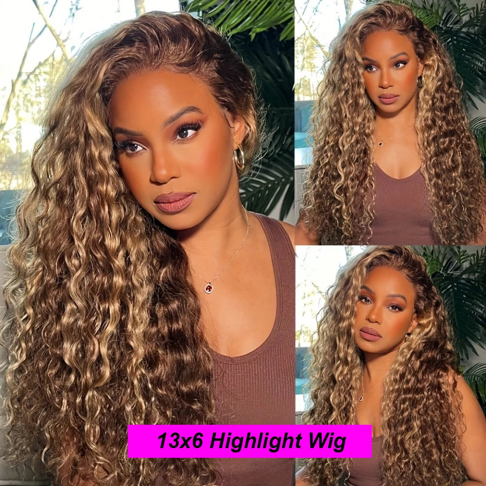 250% Density 427 Highlight Deep Wave Lace Front Wig Human Hair 13x6 13x4 HD Lace Frontal Wig Colored Ombre 100% Brazilian Wigs