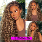 250% Density 427 Highlight Deep Wave Lace Front Wig Human Hair 13x6 13x4 HD Lace Frontal Wig Colored Ombre 100% Brazilian Wigs