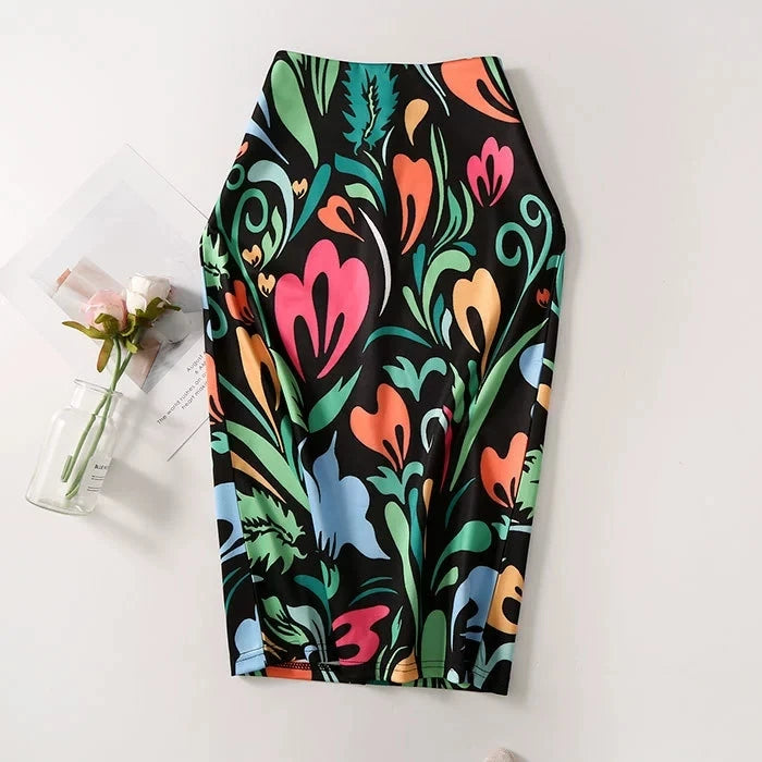 Women Vintage Flower Print Bodycon Skirt Slim Midi Sexy Elegant Pencil Skirt Bag Hip Bandage Skirt Hip Wrap Lolita Short Skirt