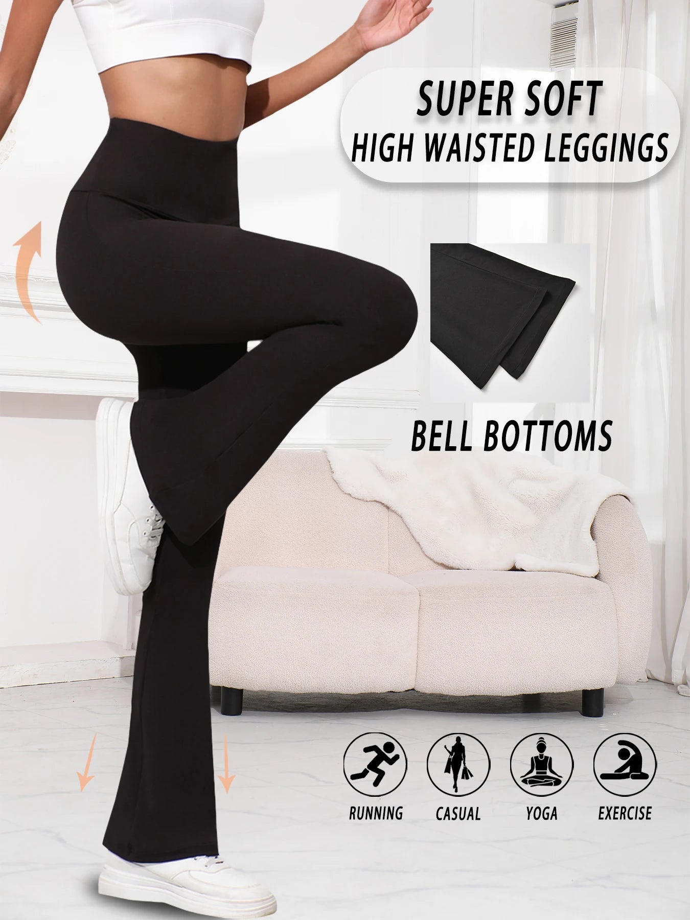 Women's Super Soft Flare Pants High Waisted Tummy Control Workout Yoga Leggings Bell Bottoms Main image