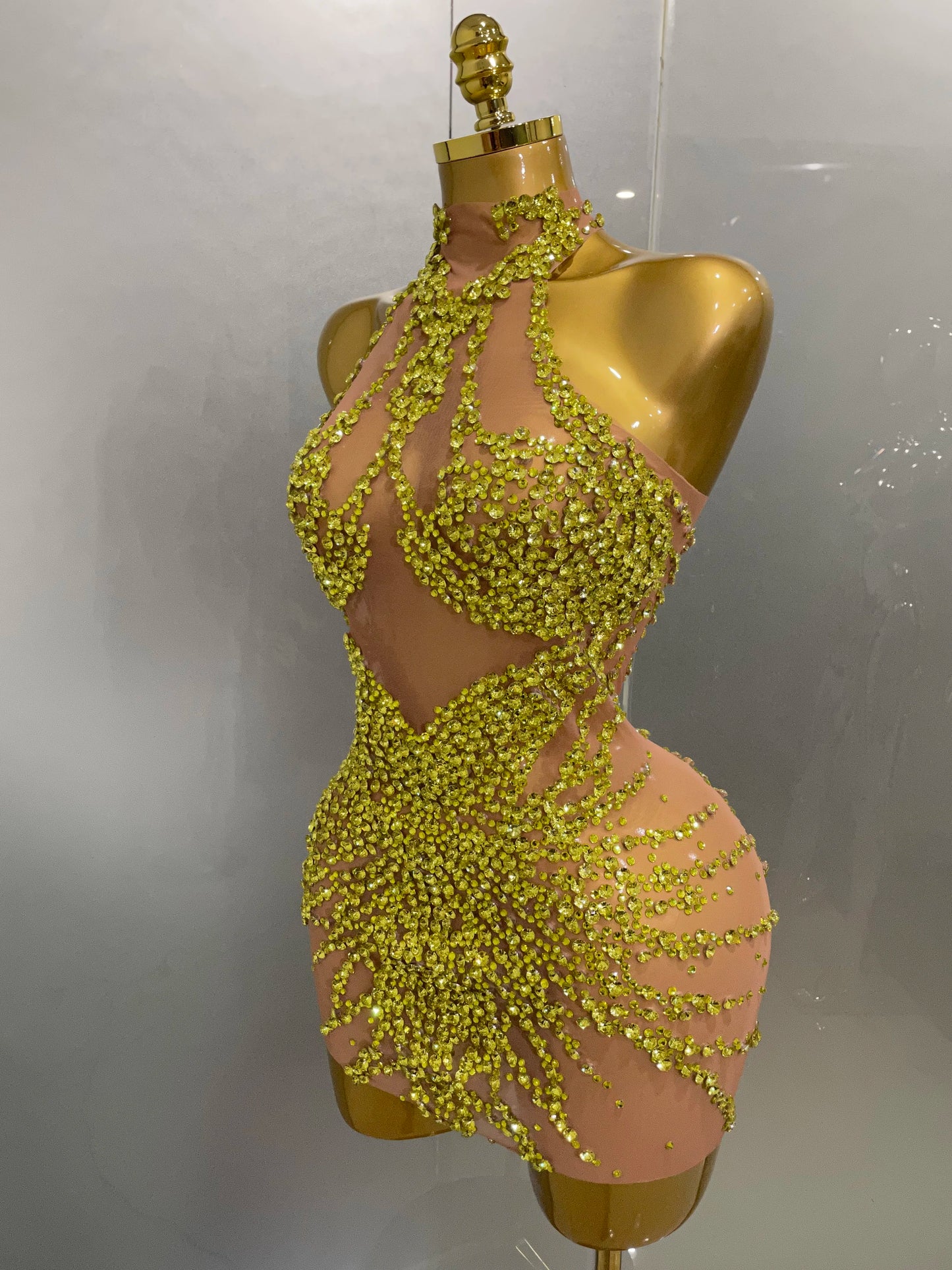 STOCK Sparkly Rhinestones Sexy Mesh See Through Dress Party Evening Prom Celebrate Birthday Dress Singer Dancer Show Stage Wear