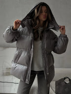Bornladies Drawstring Slim Fit Cotton Jacket Women's  Winter New Hooded Zipper Cotton Robe Comfortable Warm Bread Jacket