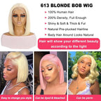 613 Blonde Bob Wig Human Hair Straight 12 Inch 180% Density 13x4 HD Transparent Lace Front Wigs Virgin Brazilian Hair For Women