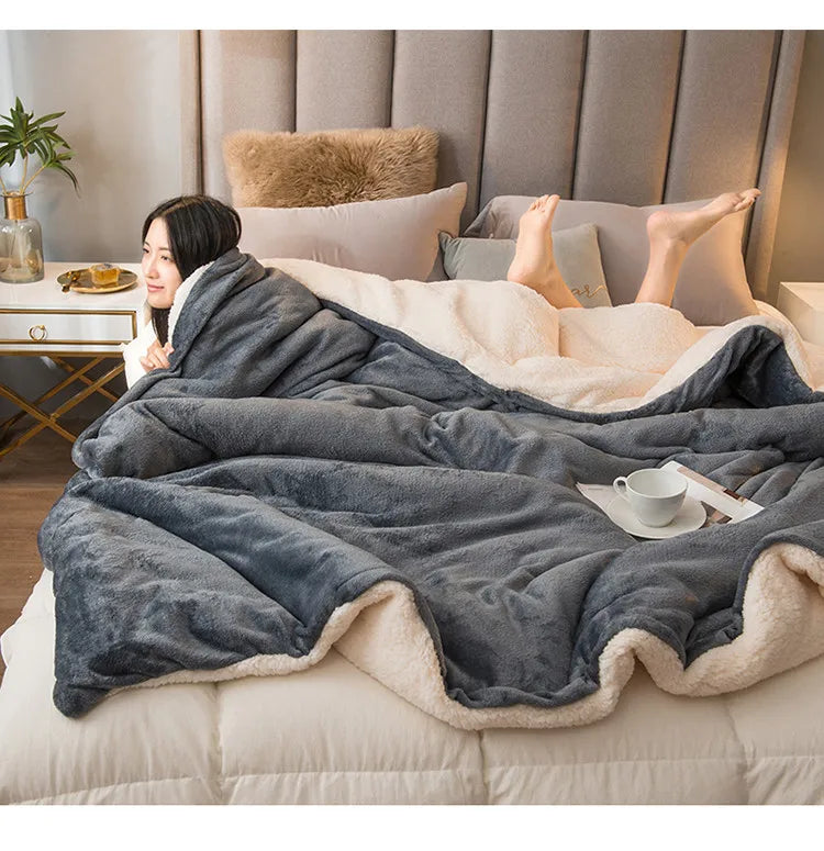 Solid Color Thickening Lamb Wool Multifunctional Duvet Blanket Bed Cover Bedspread on The Bed Keep Warm Winter Bed Blankets