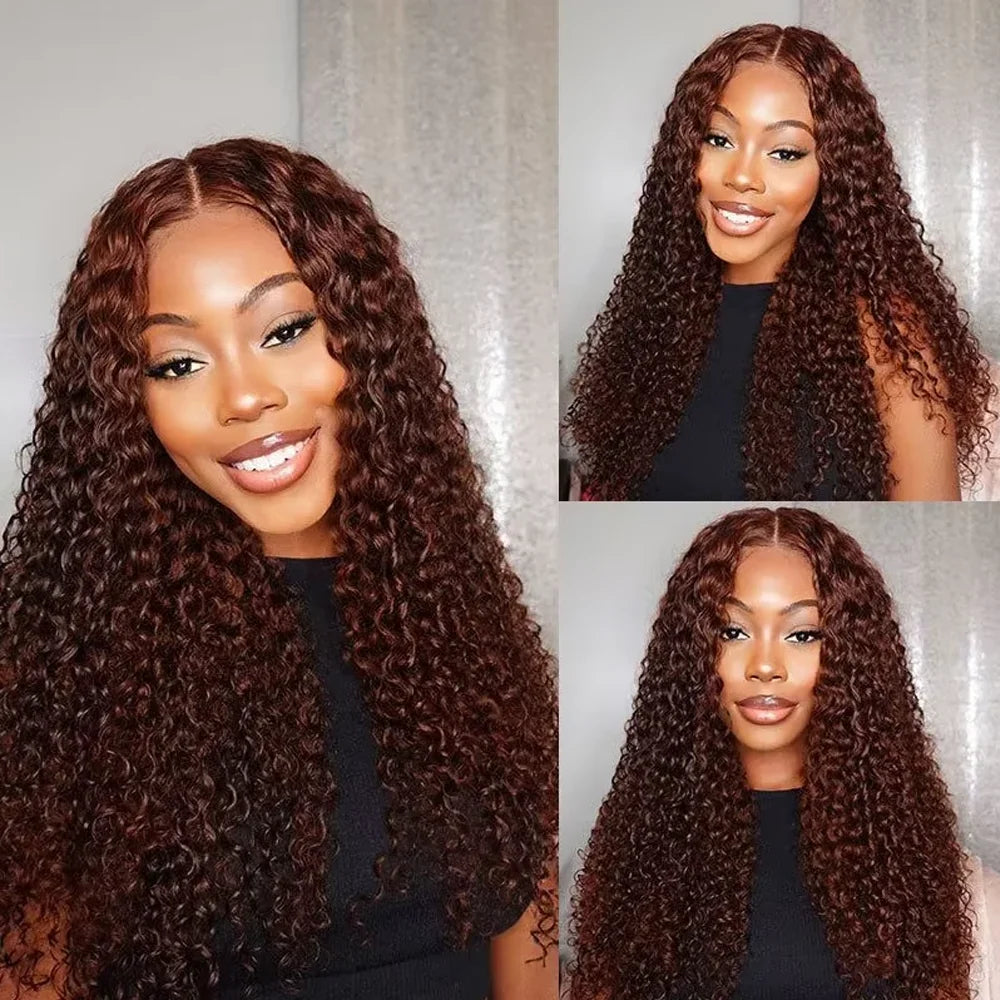40 Inch Human Hair Wig Deep Wave 13x4Hd Lace Frontal Human Hair Water Wave 100% Lace Front Wig Chocolate Brown Curly Wigs Women