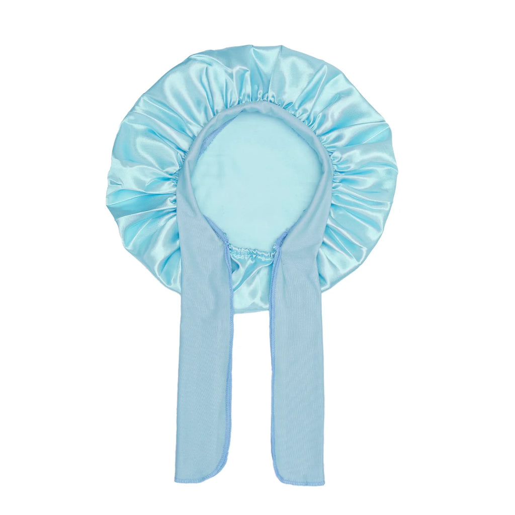 Kids Satin Bonnet Sleep Hat Wide Elastic Band Ribbon Sleeping Cap Boy Girls Flower Printed Silk Shower Cap