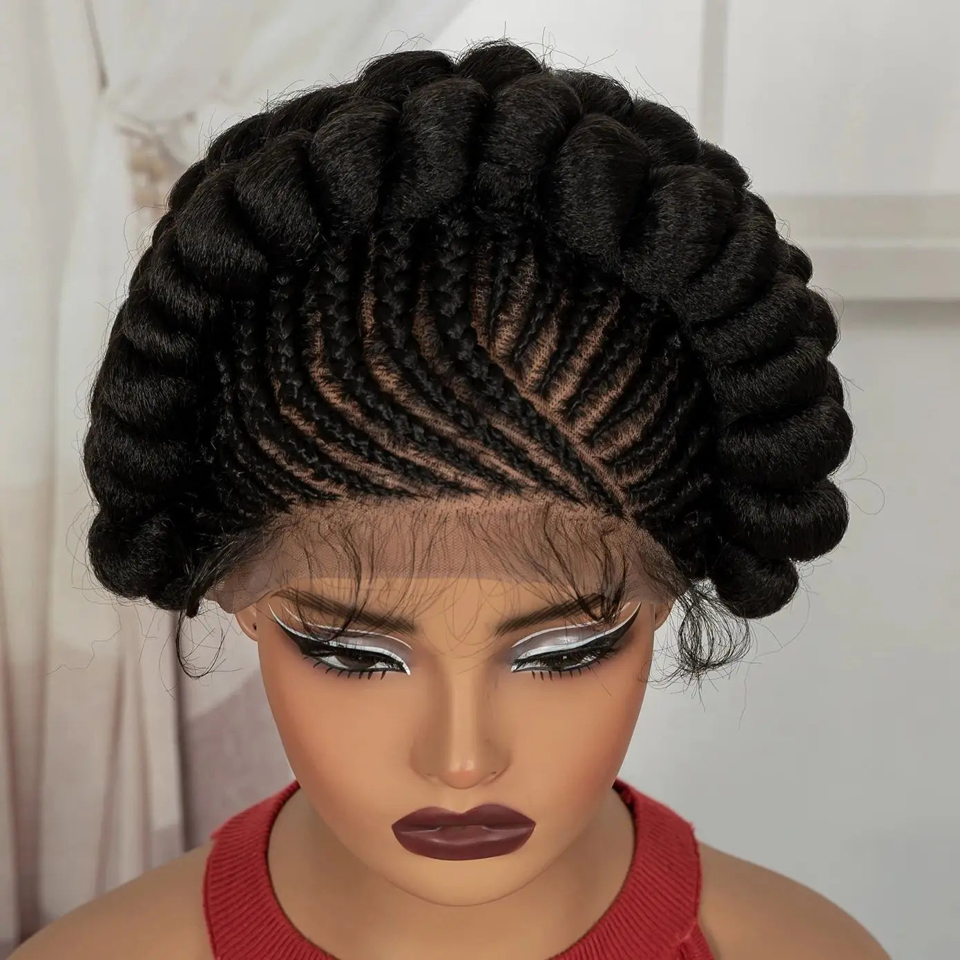 Full Lace Cornrow Braided Wigs Synthetic Colored Bantu Braided Wigs  Natural Knotless Braids Wigs with Baby Hair for Black Women Secondary image