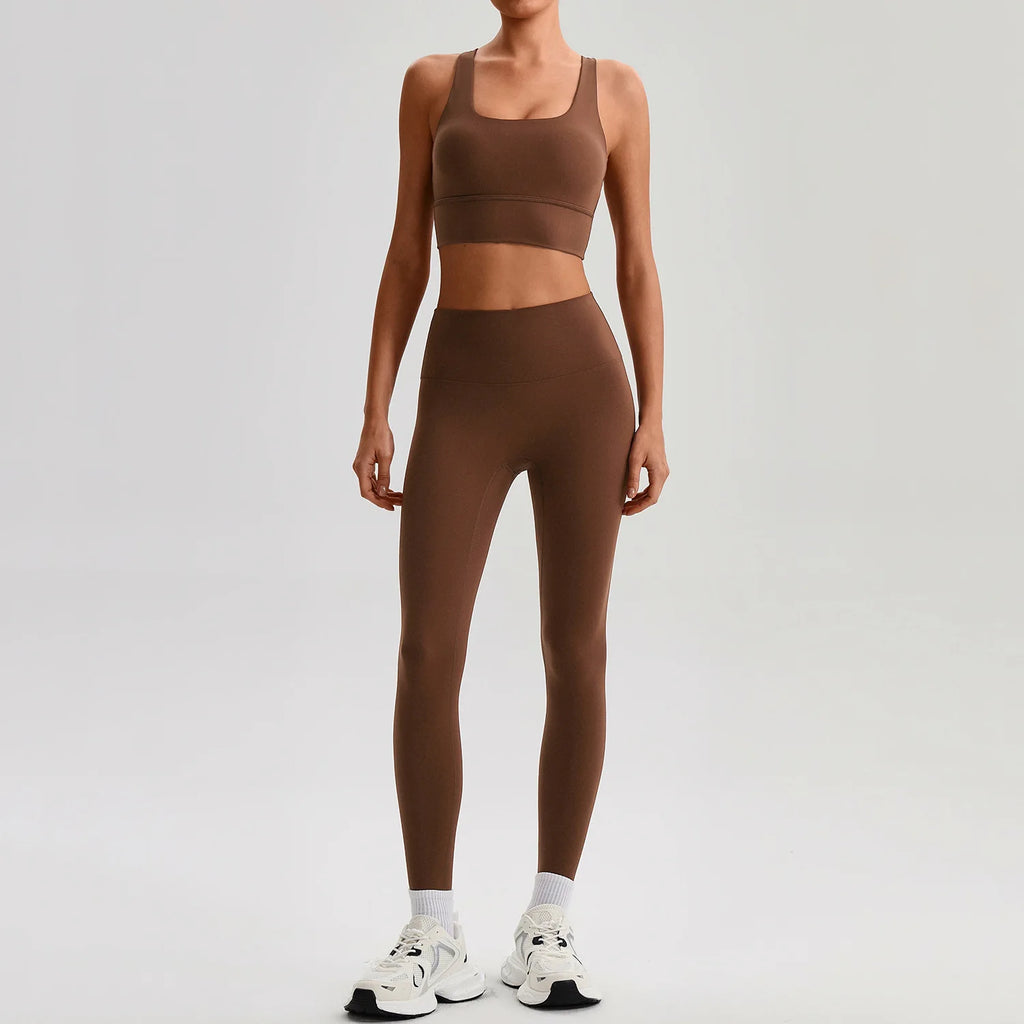 Women's Gym Workout Yoga Outfit Sets Naked feel fabric Beautiful Back Bra outdoor Running Fitness Butt-lifting Yoga Pants Suit