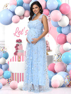 Maternity Photography Tulle Straps Evening Party Gowns Floral Embroidered Mesh Summer Long Dress for Baby Shower Photoshoot