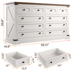EnHomee 10 Drawer Large Antique Farmhouse wood Dresser and TV Stand with Smooth Metal Rail for Bedroom Storage