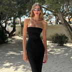 Hugcitar Elegant Women Solid Strapless Backless Bandage Sexy Bodycon Maxi Dress Summer Women Y2K Clothes Beach Vacation Party