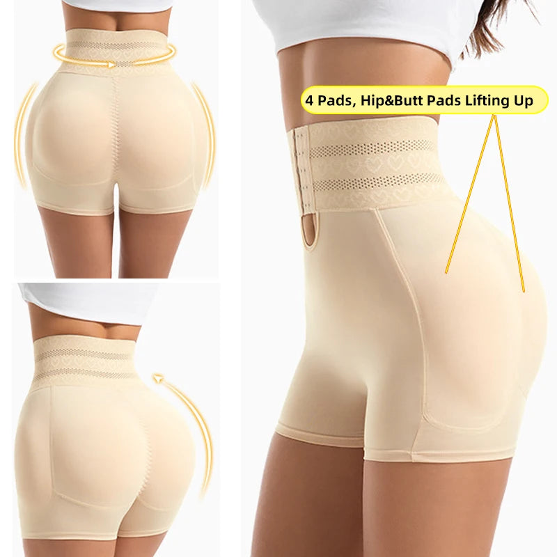 Women's Padded Butt Lifter Body Shaper with 4 Sponge Pads Tummy Control Shapewear Panties with Waist Cincher and Hook Closure Main image