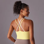 New Women Fitness Sports Bra Top Gym Yoga triangle backless Athletic Back Cutout Cross Tight Workout Soft With Chest Pad