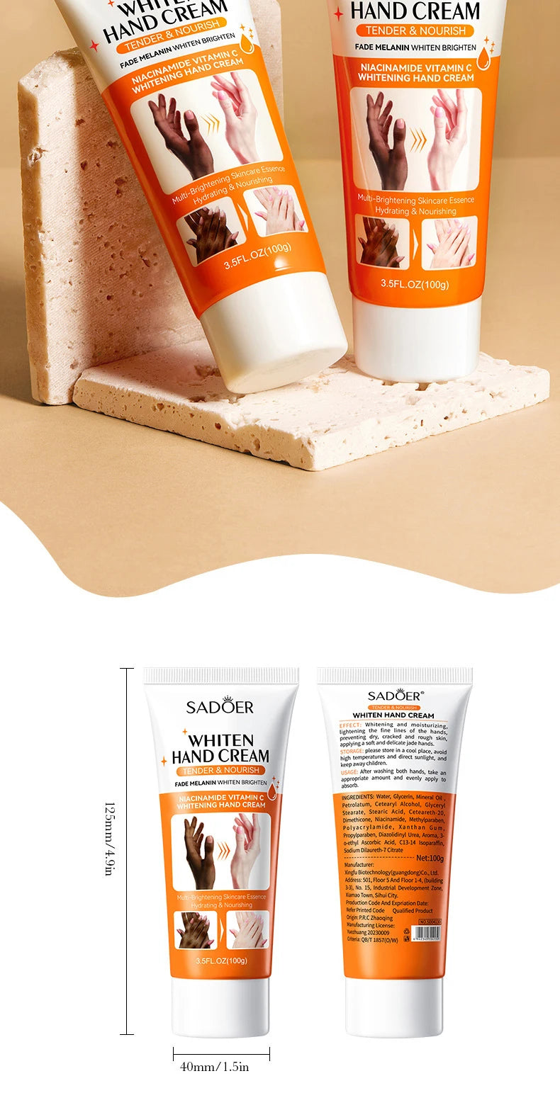1/2/3pcs SADOER 100g Moisturizing Hand Cream Tender Nourish Non Greasy Brightening Hydrating Beauty Hands Travel Size Skin Care