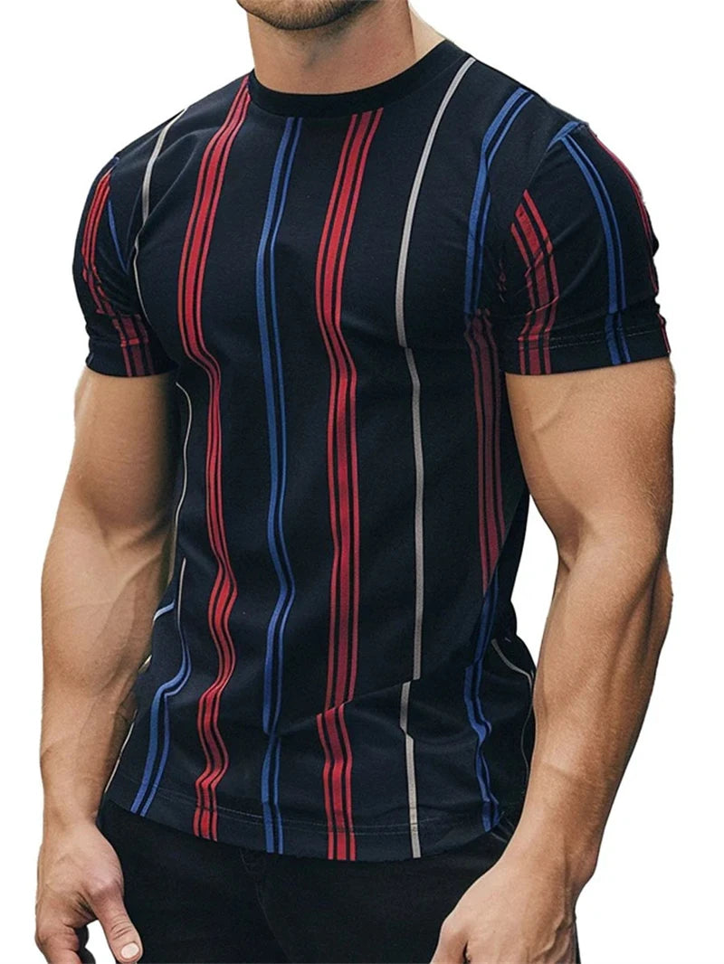 Simple Stripe Graphic T Shirts For Men Fashion Summer Short Sleeve 3D Printed T-shirt Casual Oversized Breathable Pullovers Tees